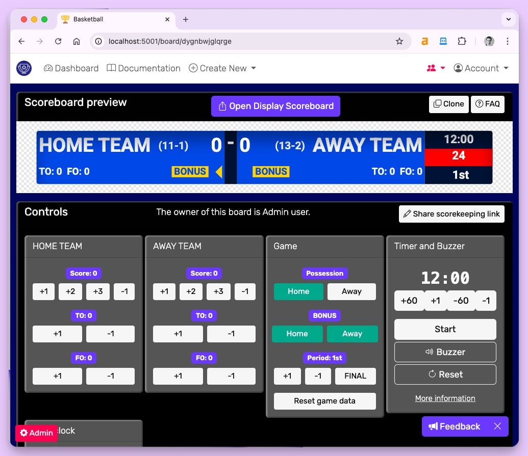 Basketball Scoreboard Admin