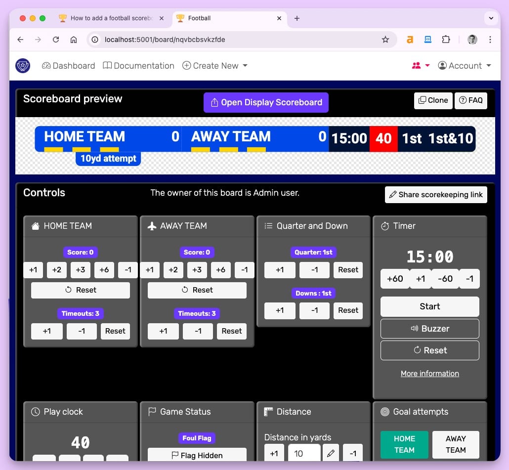 Football Scoreboard Admin