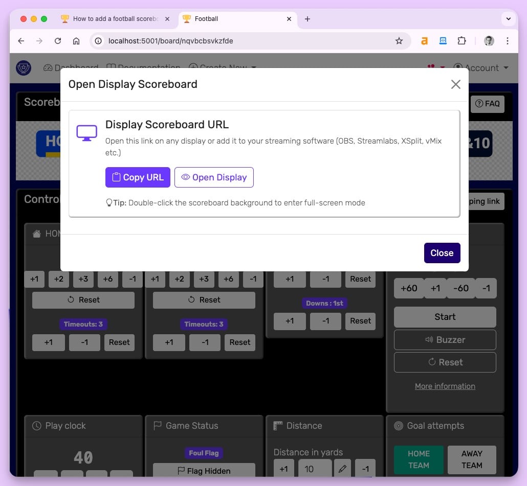 Football Scoreboard Share