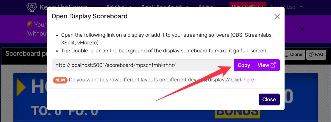 1. Getting the scoreboard link