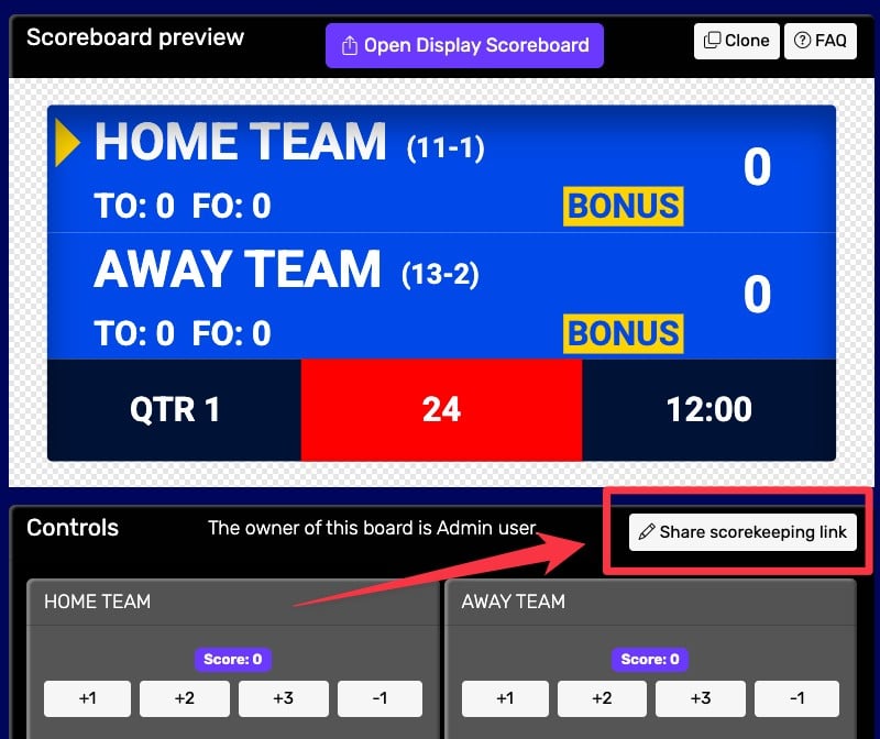 Scoreboard Scorekeeper Link