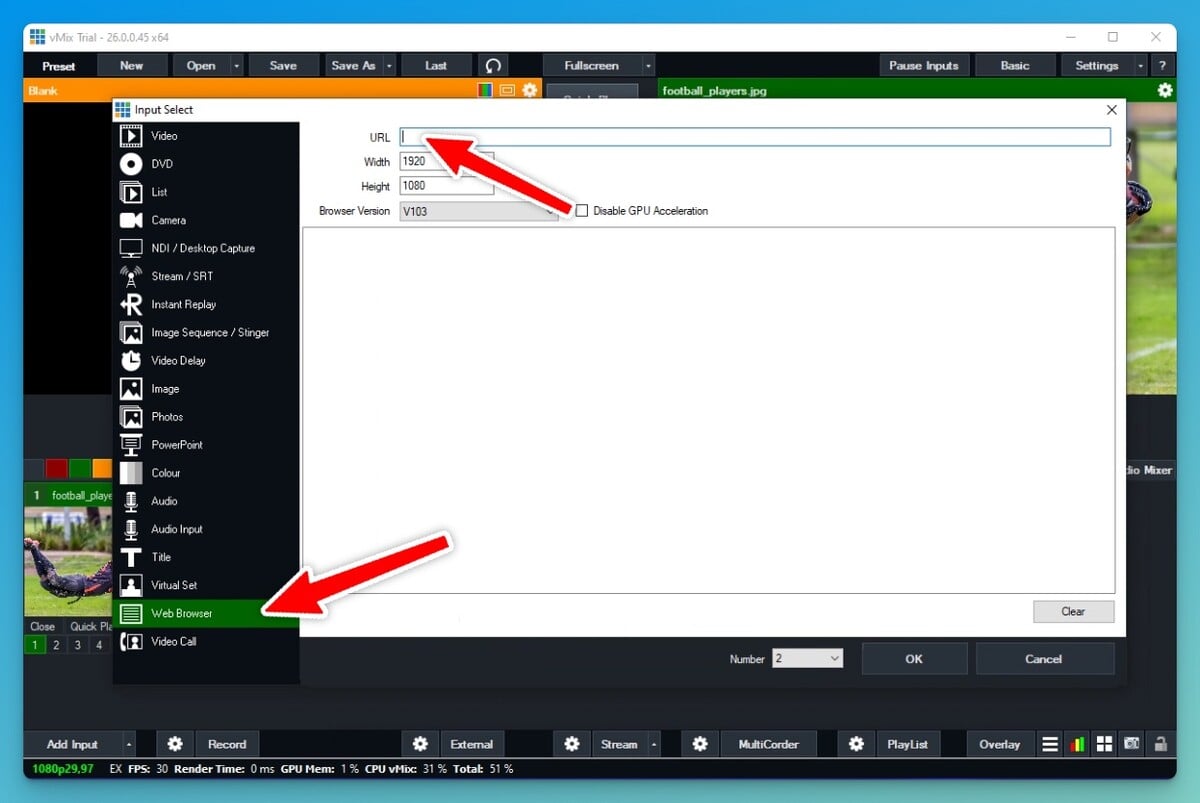 vMix adding a browser source
