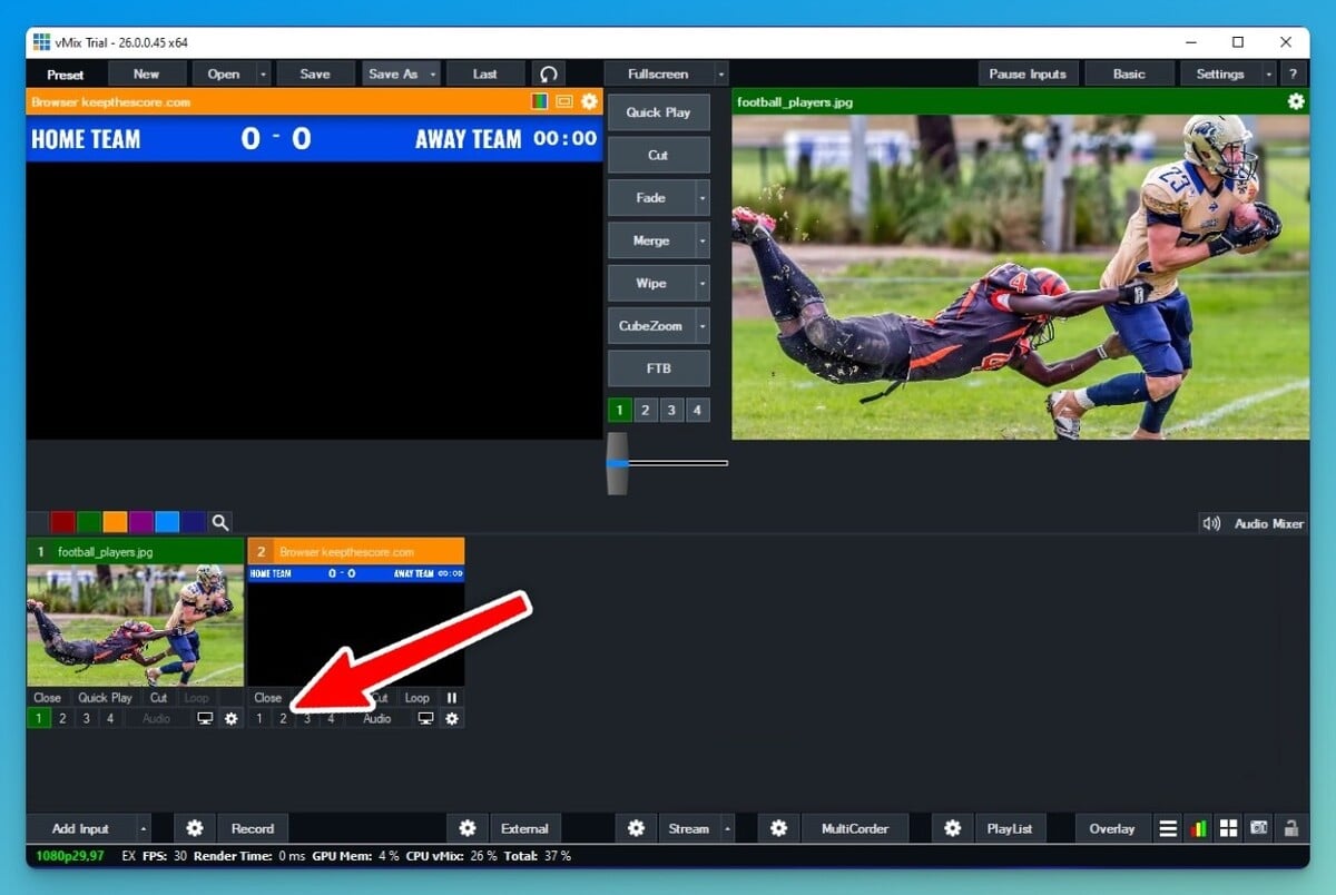 vMix showing the browser source