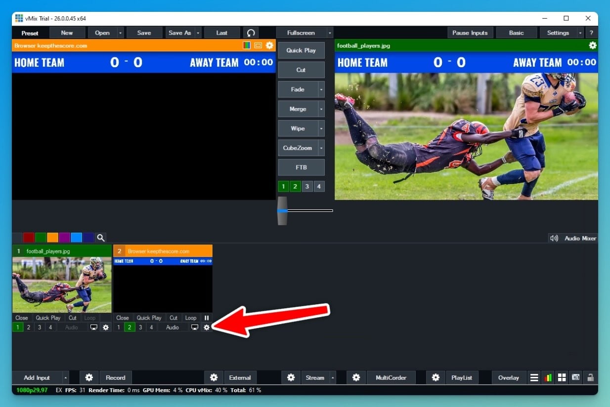 vMix showing the browser source