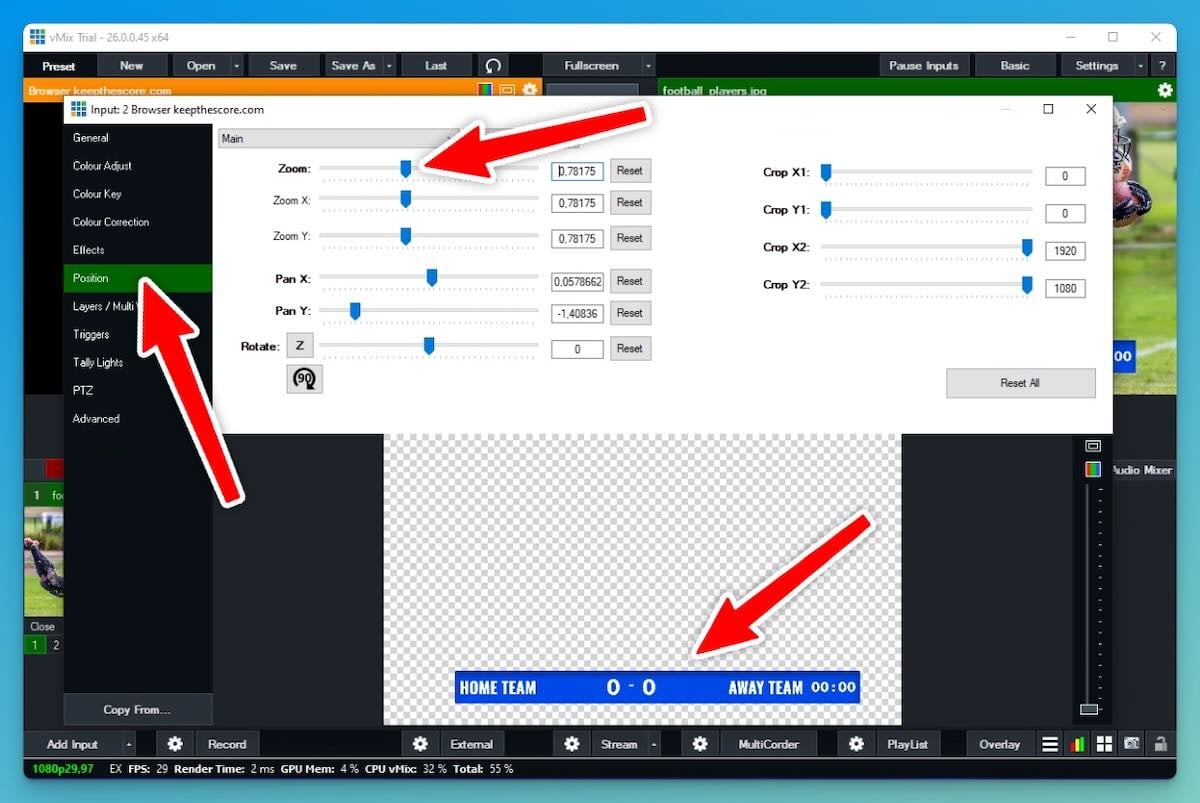 vMix resizing the the browser source