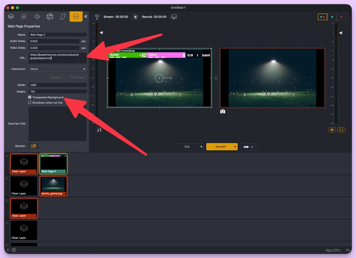 Adding a web page source in Wirecast