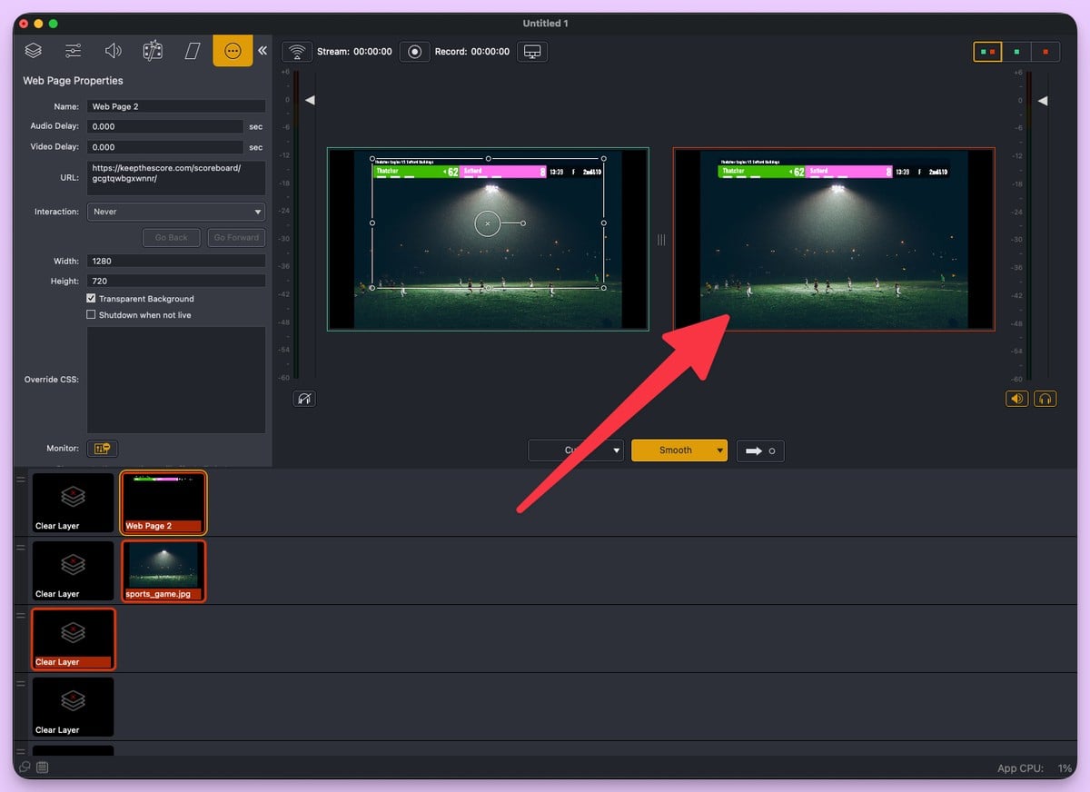 Adding a web page source in Wirecast