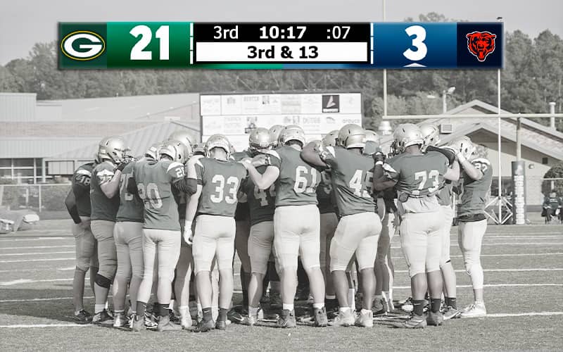 Full-Width TV Scoreboard - Edge-to-edge scoreboard bar in your team colours with quarter, game clock, play clock, and a...