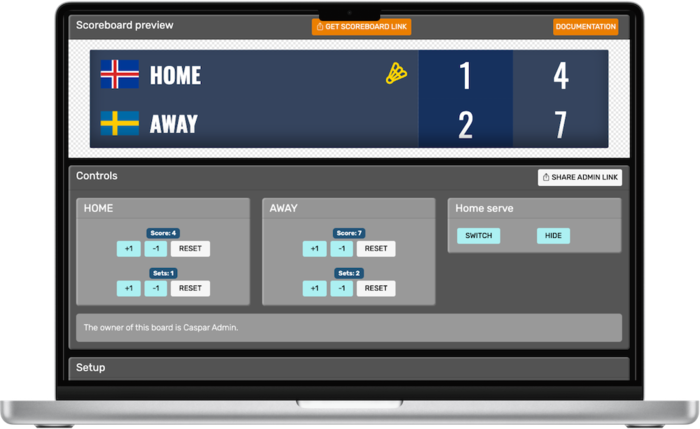 Product hero image: Professional badminton scoreboard overlay for streaming software