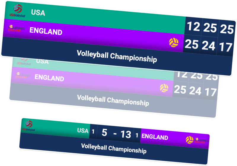 Product hero image: Professional volleyball scoreboard overlay for streaming software