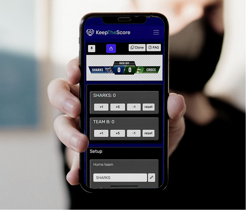 Feature screenshot: Streamer updating scoreboard from phone while broadcasting