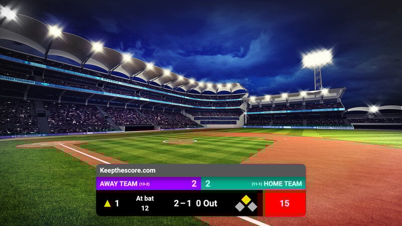 Feature screenshot: OBS Studio showing a baseball scoreboard overlay integrated into a live stream
