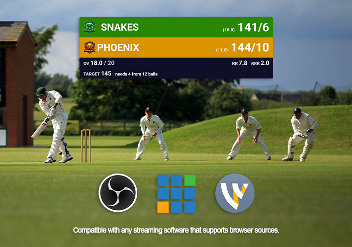 Feature screenshot: A scoreboard overlaid on a live-stream of a cricket match