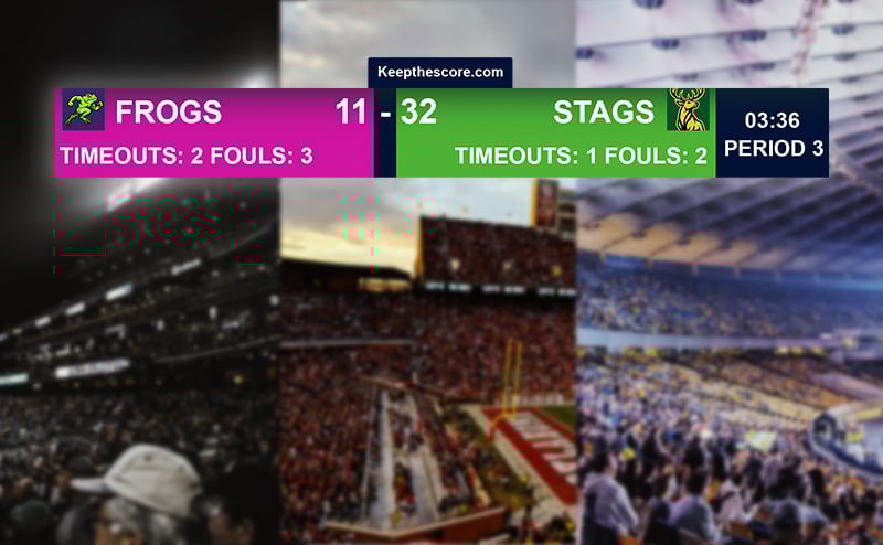 Feature screenshot: OBS Studio showing a home scoreboard overlay integrated into a live stream
