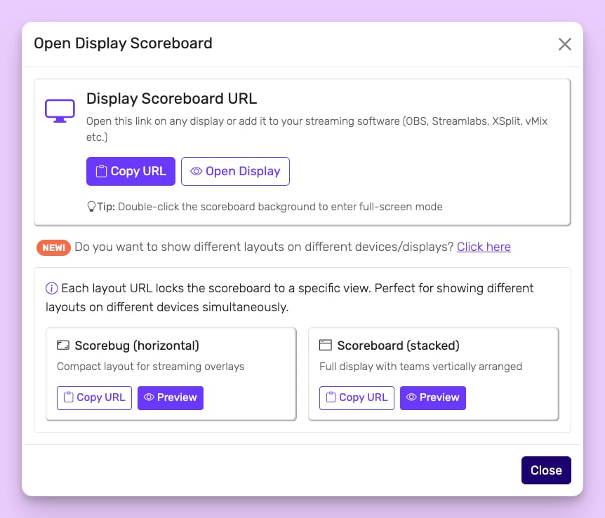 Scoreboard display options